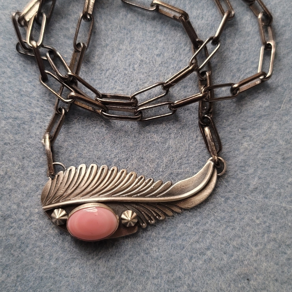 SOLD NA Pink Conch Feather Necklace